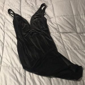Black Velvet Deep-V Neck Dress
